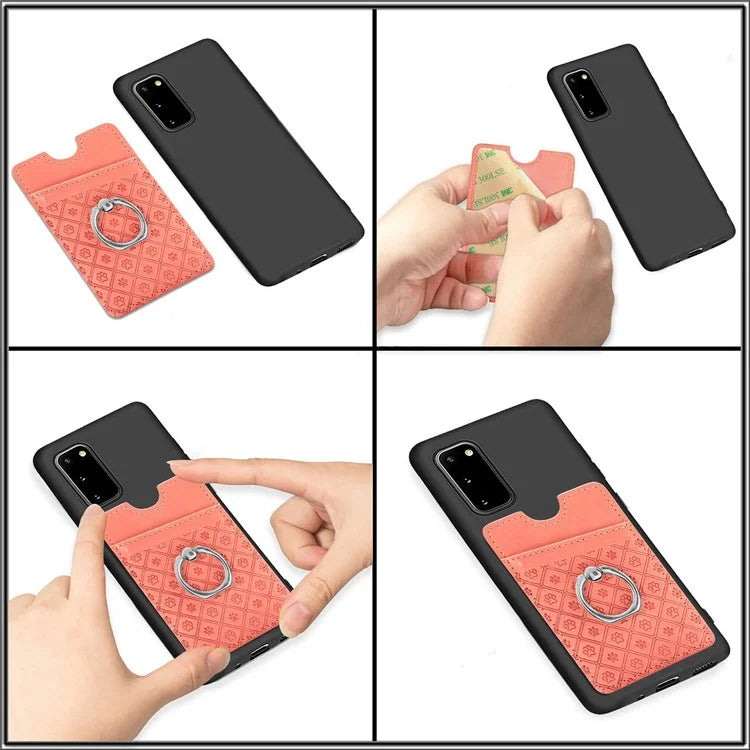 Phone Card Holder Cartoon Cat Paw PU Leather Ring Holder Card Slot