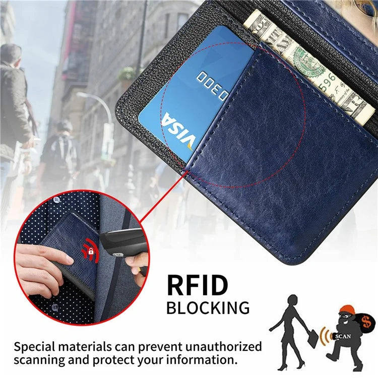 RFID Blocking Card Holder PU Leather Adhesive Phone Card Bag Kickstand