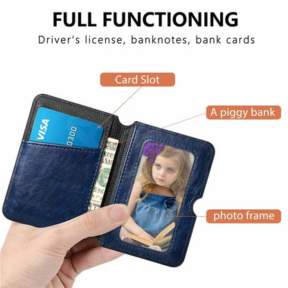RFID Blocking Card Holder PU Leather Adhesive Phone Card Bag Kickstand