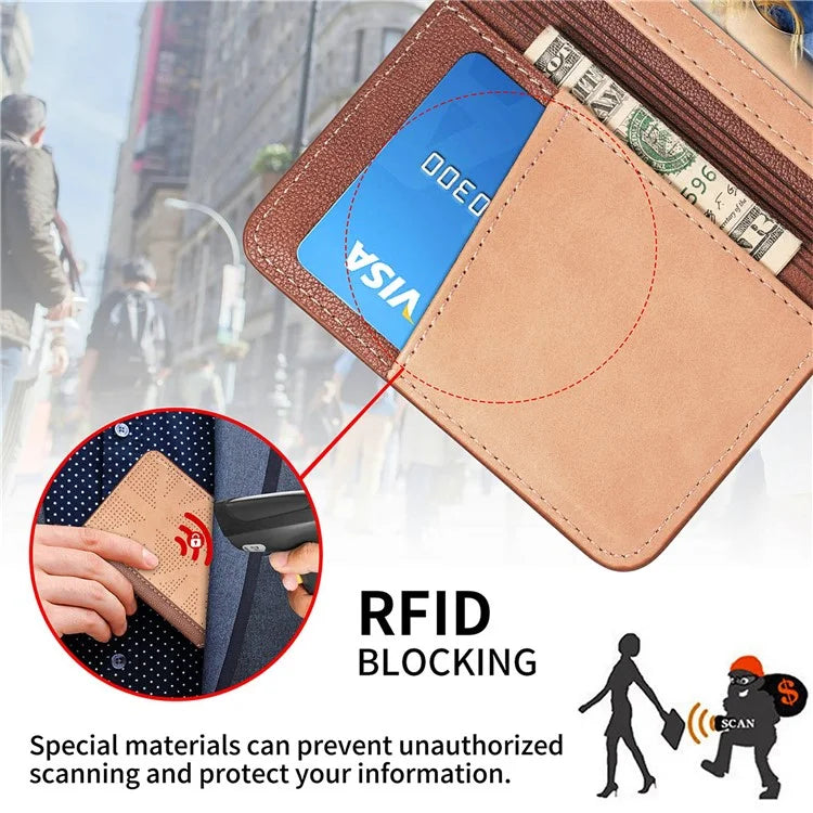 RFID Blocking Card Holder PU Leather Adhesive Phone Card Bag Kickstand