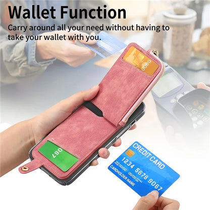 Ring Holder Card Bag Cross Texture PU Leather Zipper Wallet Card Holder
