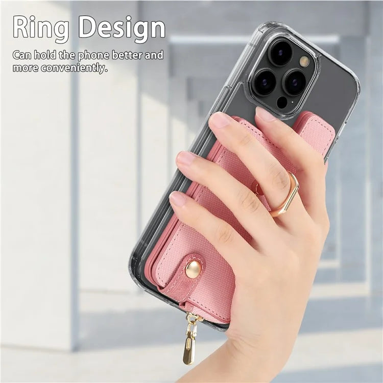 Ring Holder Card Bag Cross Texture PU Leather Zipper Wallet Card Holder