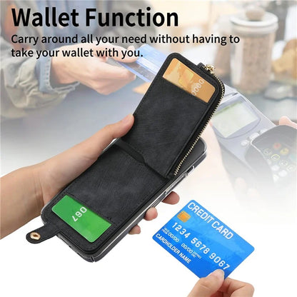 Ring Holder Card Bag Cross Texture PU Leather Zipper Wallet Card Holder