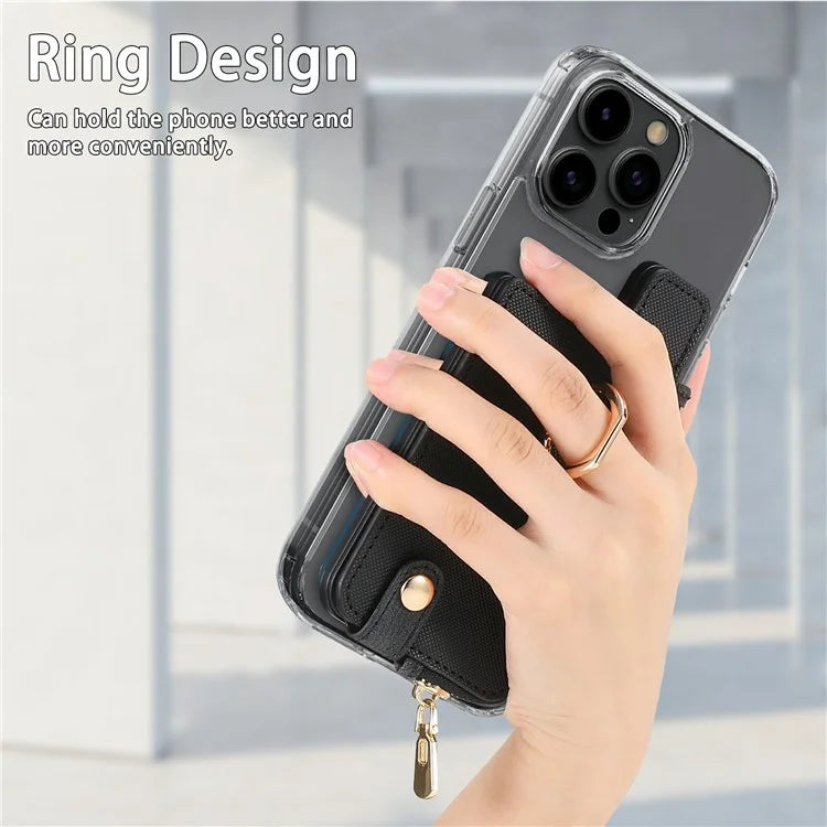 Ring Holder Card Bag Cross Texture PU Leather Zipper Wallet Card Holder