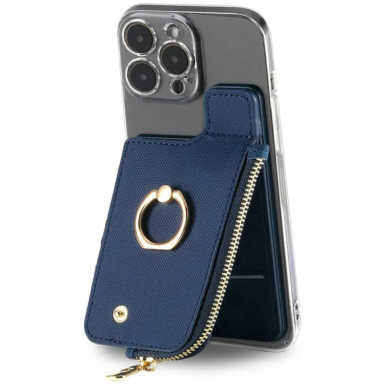 Ring Holder Card Bag Cross Texture PU Leather Zipper Wallet Card Holder