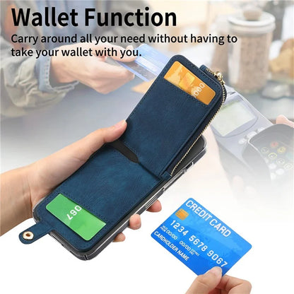 Ring Holder Card Bag Cross Texture PU Leather Zipper Wallet Card Holder