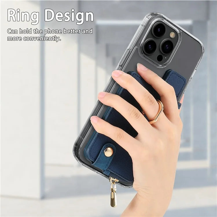Ring Holder Card Bag Cross Texture PU Leather Zipper Wallet Card Holder