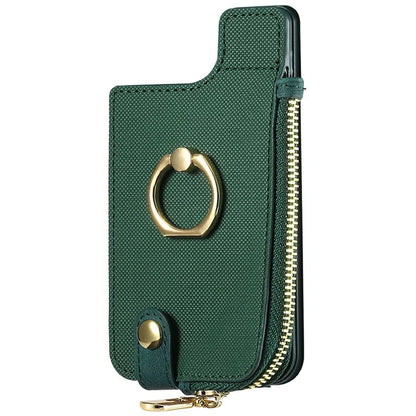 Ring Holder Card Bag Cross Texture PU Leather Zipper Wallet Card Holder