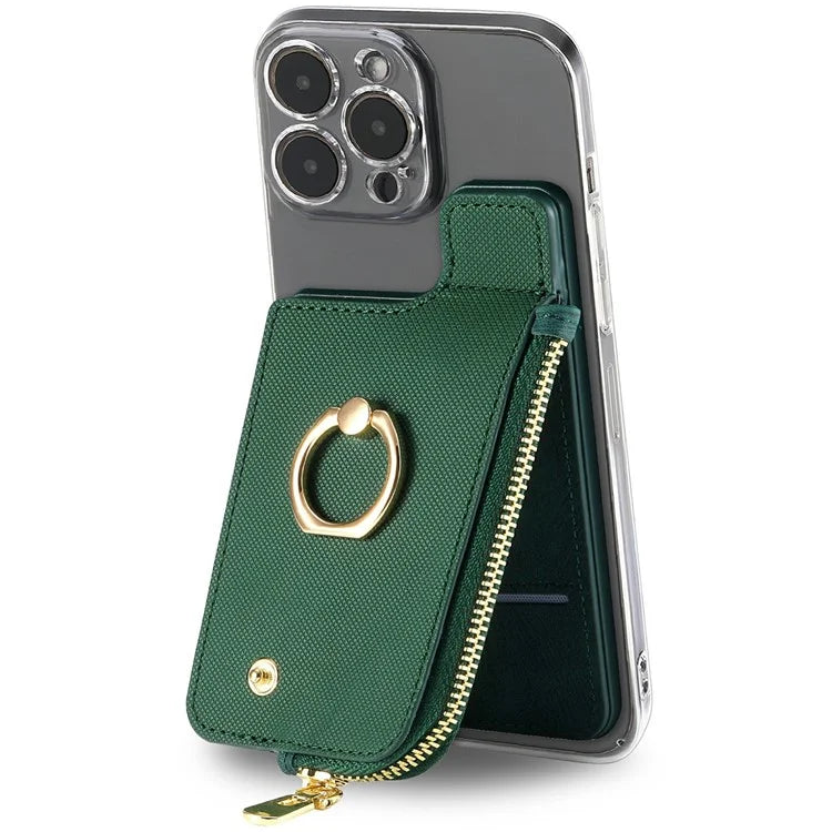 Ring Holder Card Bag Cross Texture PU Leather Zipper Wallet Card Holder
