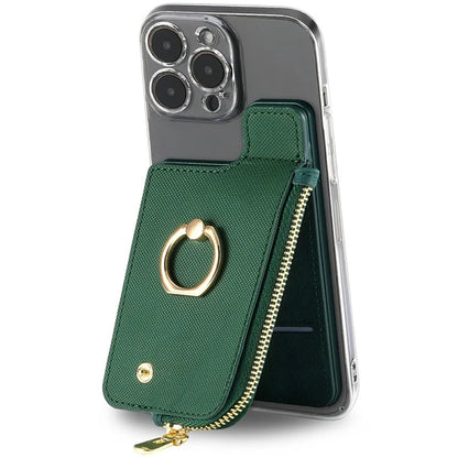 Ring Holder Card Bag Cross Texture PU Leather Zipper Wallet Card Holder