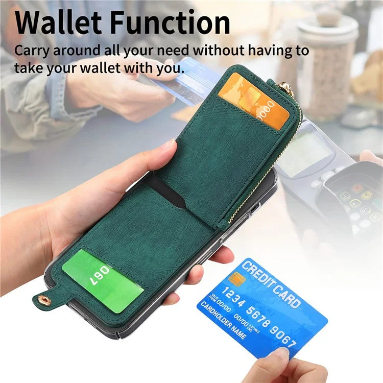 Ring Holder Card Bag Cross Texture PU Leather Zipper Wallet Card Holder