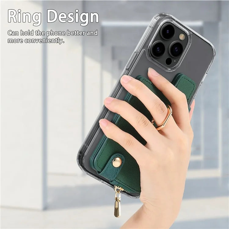 Ring Holder Card Bag Cross Texture PU Leather Zipper Wallet Card Holder