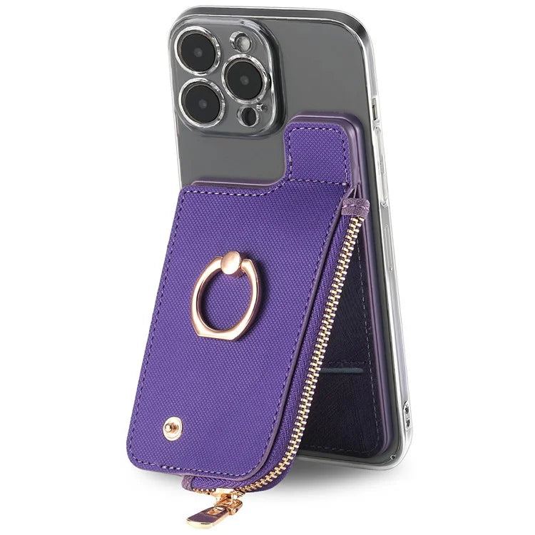 Ring Holder Card Bag Cross Texture PU Leather Zipper Wallet Card Holder