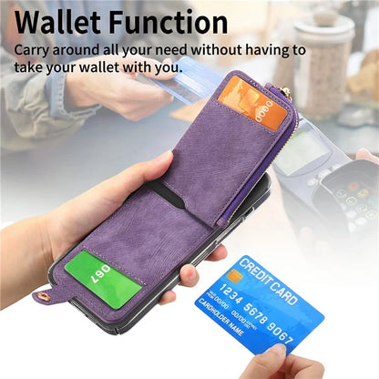 Ring Holder Card Bag Cross Texture PU Leather Zipper Wallet Card Holder