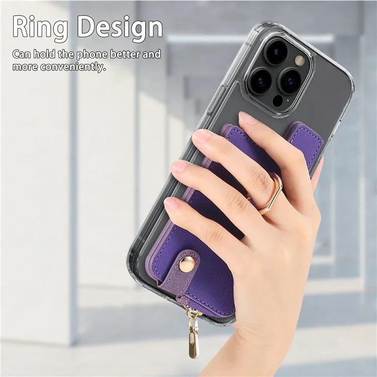Ring Holder Card Bag Cross Texture PU Leather Zipper Wallet Card Holder