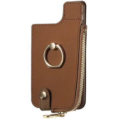 Ring Holder Card Bag Cross Texture PU Leather Zipper Wallet Card Holder