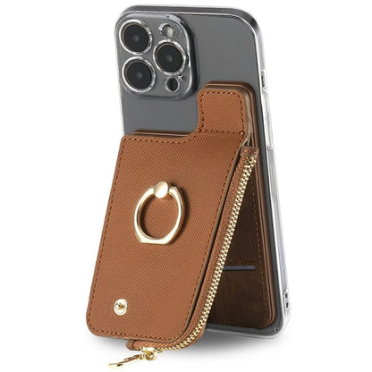 Ring Holder Card Bag Cross Texture PU Leather Zipper Wallet Card Holder