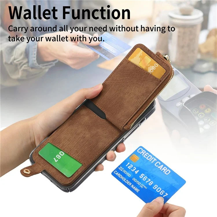 Ring Holder Card Bag Cross Texture PU Leather Zipper Wallet Card Holder