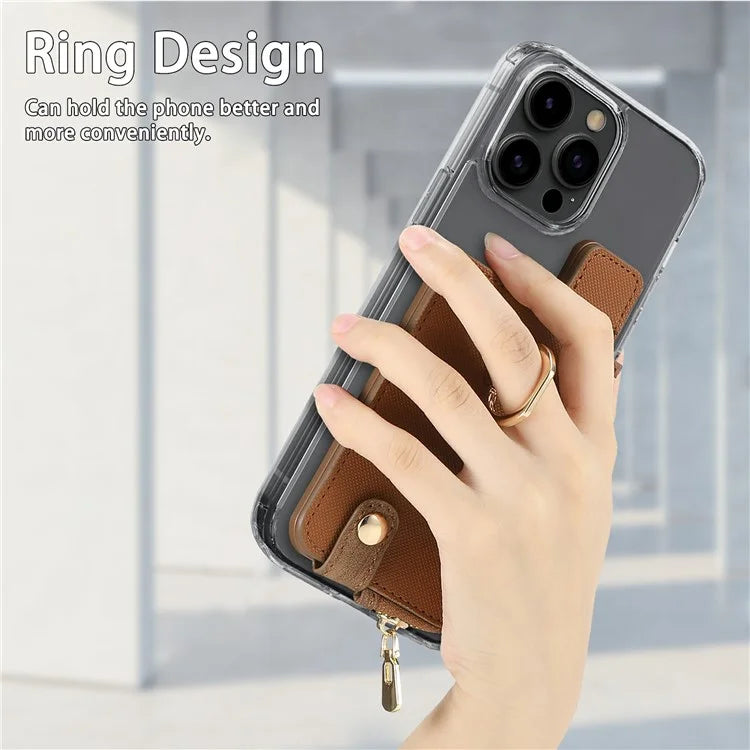 Ring Holder Card Bag Cross Texture PU Leather Zipper Wallet Card Holder