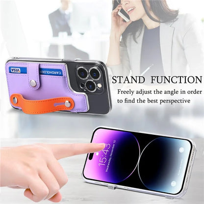 Phone Card Holder Wristband Kickstand PU Leather Phone Card Bag