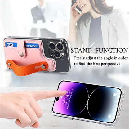 Phone Card Holder Wristband Kickstand PU Leather Phone Card Bag