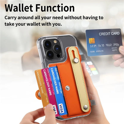 Phone Card Holder Wristband Kickstand PU Leather Phone Card Bag