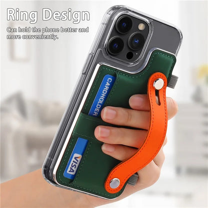 Phone Card Holder Wristband Kickstand PU Leather Phone Card Bag