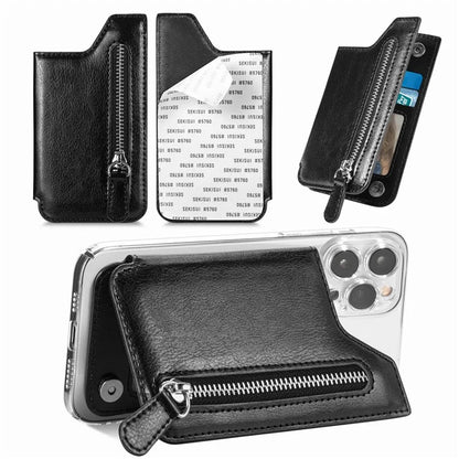 Phone Zipper Wallet Card Bag PU Leather Adhesive Kickstand Card Holder
