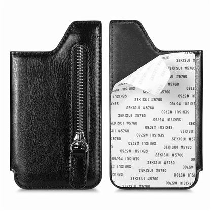 Phone Zipper Wallet Card Bag PU Leather Adhesive Kickstand Card Holder