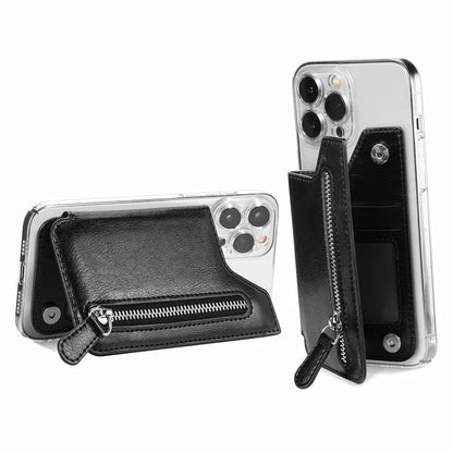 Phone Zipper Wallet Card Bag PU Leather Adhesive Kickstand Card Holder