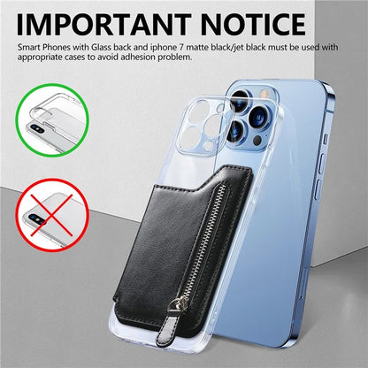 Phone Zipper Wallet Card Bag PU Leather Adhesive Kickstand Card Holder