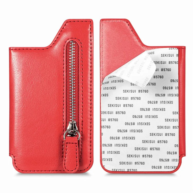 Phone Zipper Wallet Card Bag PU Leather Adhesive Kickstand Card Holder