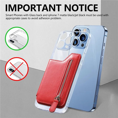 Phone Zipper Wallet Card Bag PU Leather Adhesive Kickstand Card Holder