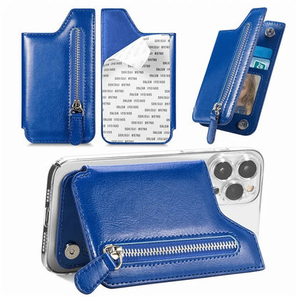 Phone Zipper Wallet Card Bag PU Leather Adhesive Kickstand Card Holder