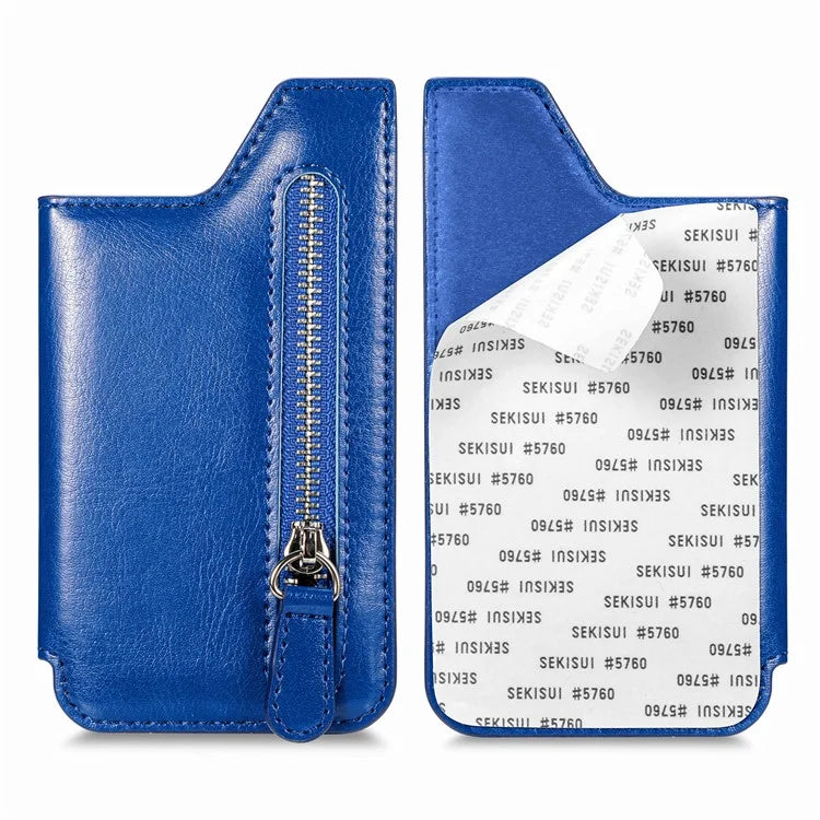Phone Zipper Wallet Card Bag PU Leather Adhesive Kickstand Card Holder