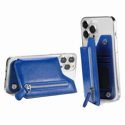 Phone Zipper Wallet Card Bag PU Leather Adhesive Kickstand Card Holder