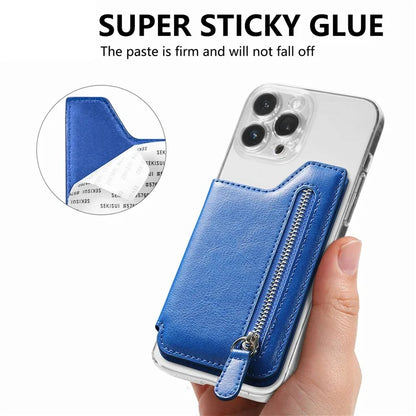 Phone Zipper Wallet Card Bag PU Leather Adhesive Kickstand Card Holder