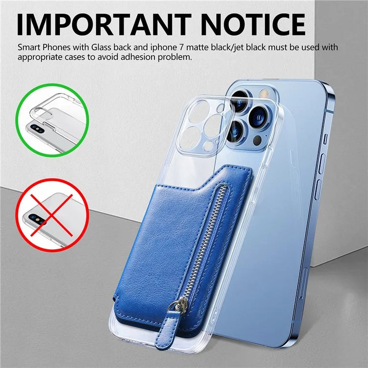Phone Zipper Wallet Card Bag PU Leather Adhesive Kickstand Card Holder
