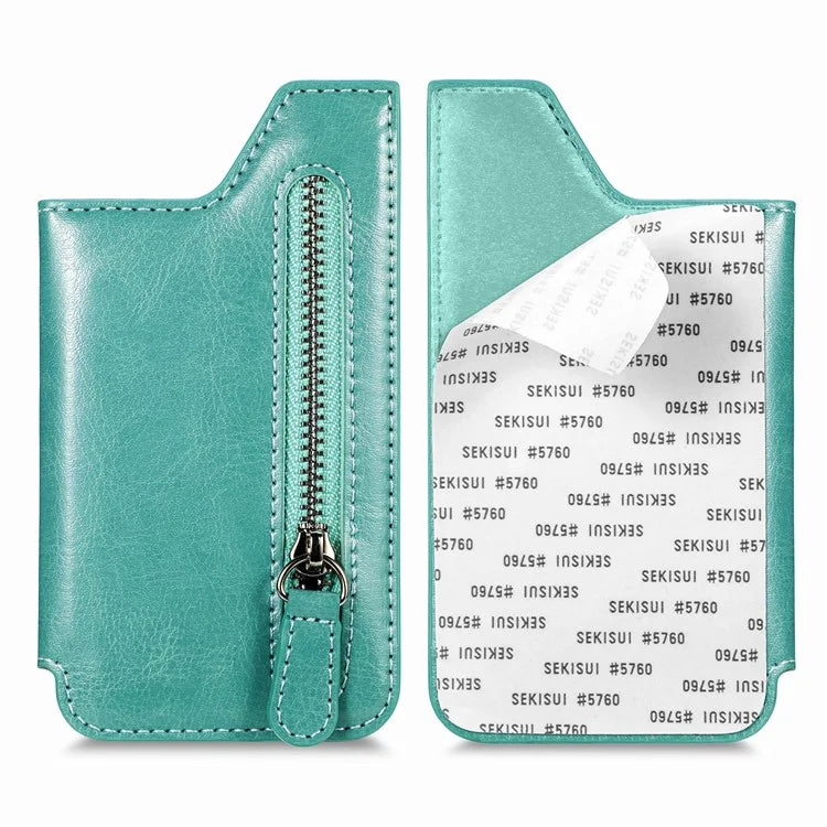 Phone Zipper Wallet Card Bag PU Leather Adhesive Kickstand Card Holder