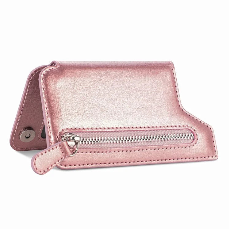 Phone Zipper Wallet Card Bag PU Leather Adhesive Kickstand Card Holder