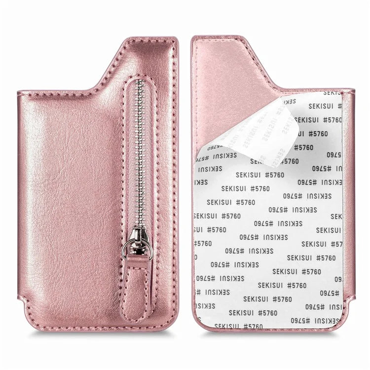 Phone Zipper Wallet Card Bag PU Leather Adhesive Kickstand Card Holder