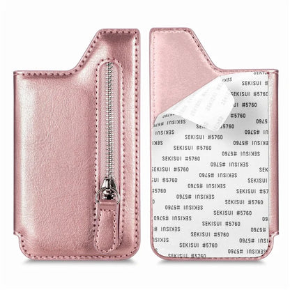 Phone Zipper Wallet Card Bag PU Leather Adhesive Kickstand Card Holder