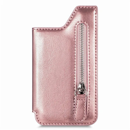 Phone Zipper Wallet Card Bag PU Leather Adhesive Kickstand Card Holder