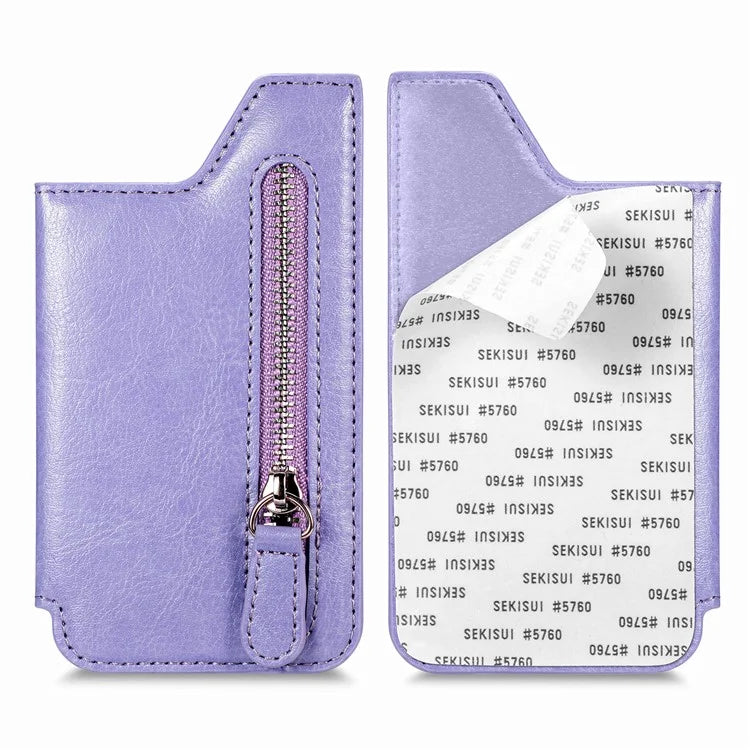 Phone Zipper Wallet Card Bag PU Leather Adhesive Kickstand Card Holder