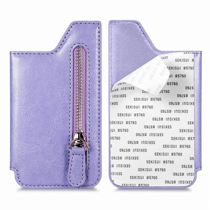 Phone Zipper Wallet Card Bag PU Leather Adhesive Kickstand Card Holder