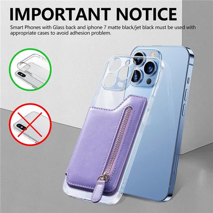 Phone Zipper Wallet Card Bag PU Leather Adhesive Kickstand Card Holder