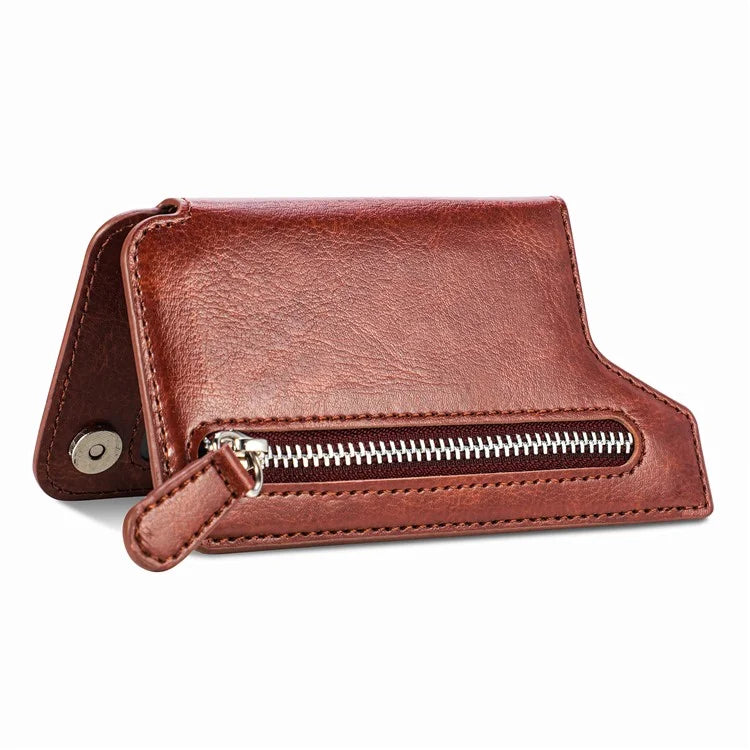 Phone Zipper Wallet Card Bag PU Leather Adhesive Kickstand Card Holder