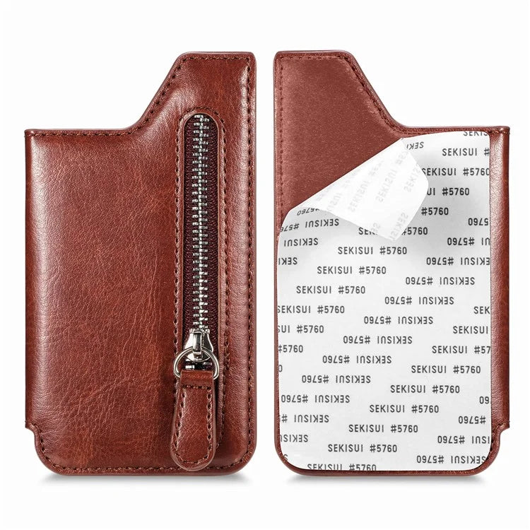 Phone Zipper Wallet Card Bag PU Leather Adhesive Kickstand Card Holder