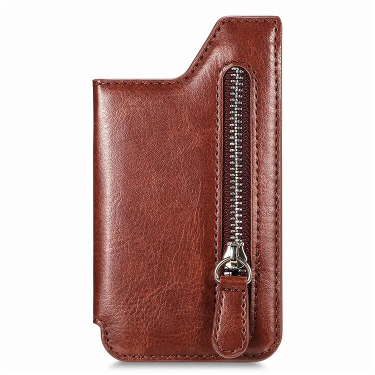 Phone Zipper Wallet Card Bag PU Leather Adhesive Kickstand Card Holder