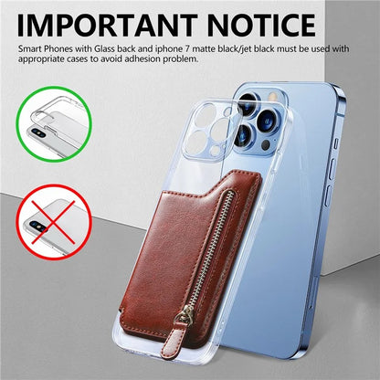 Phone Zipper Wallet Card Bag PU Leather Adhesive Kickstand Card Holder